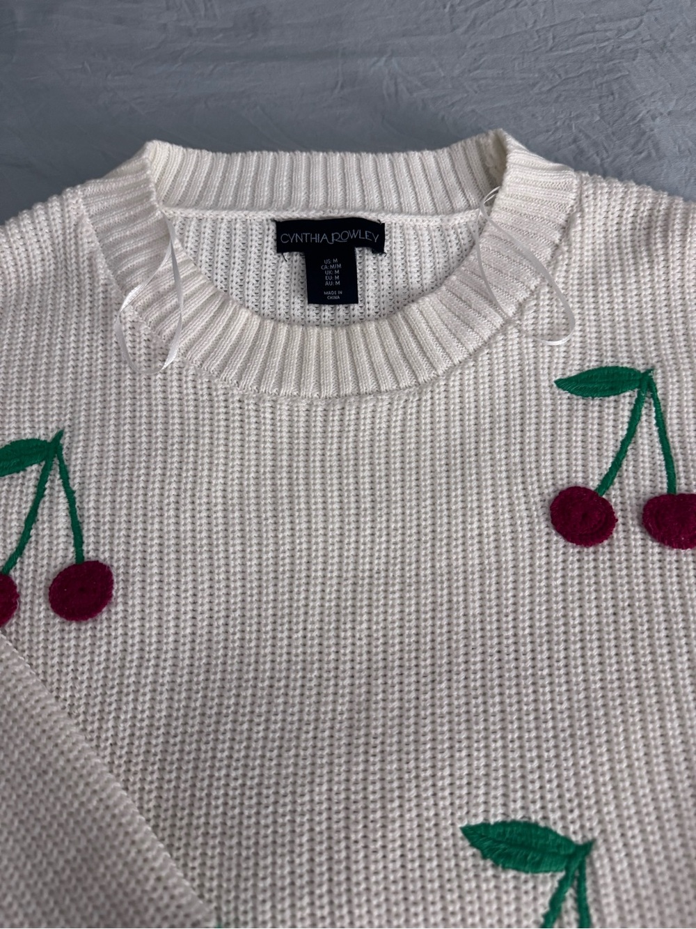 Cynthia Rowley Cream Crewneck Sweater with Cherry Motif - Picture 8 of 12